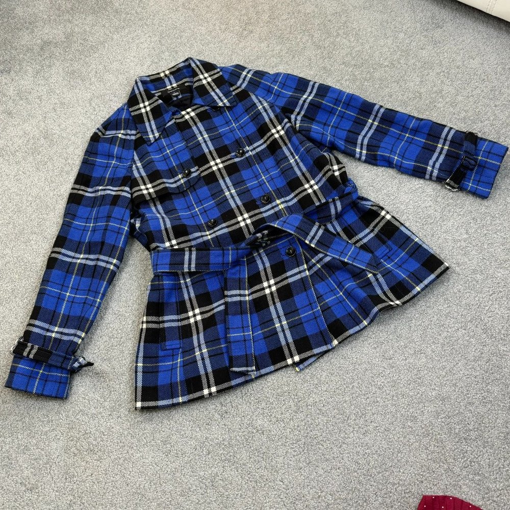 - JONES WEAR Blue Plaid Double Breasted Wool Blend Jacket LARGE          - Y1799